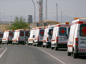 Sanitky, kter maj nameno na madridsk letit Barajas.